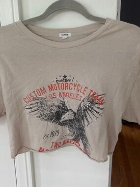 Garage Beige Tee with Black and Red Graphic